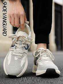Men's Gray Contrast Color Casual Sport Running Shoes, Minimalist Outdoor Comfortable Low-Top Leisure Sneakers
