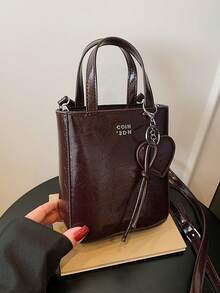1 pieza Bolso de mano de mujer de unicolor de PU con cierre de cremallera, bolso de mano de moda como regalo para una cita - Café - Ver 8