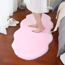 1pc Faux Rabbit Fur Asymmetrical Cream Solid Colored Rug, Ultra Soft & Cozy 4-Season Carpet For Living Room Coffee Table, Bedroom Bedside, Sofa, Office Chair Cushion, Study & Entryway Decor - Multicolor - View 14