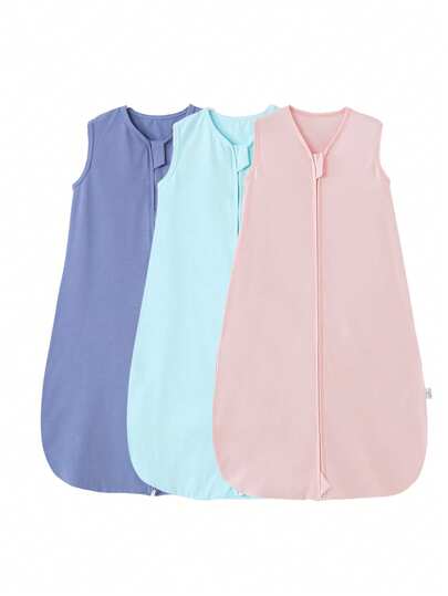 0.5tog 100% Cotton Knit Baby Sleeping Bag, Suitable For Spring, Summer And Autumn, Comfortable And Breathable, Sleeveless Design, Bidirectional Zipper, Can Be Used As Bedding