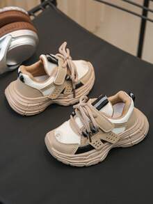 1双儿童运动鞋2025新款男童网眼EVA软底休闲鞋钩环防滑女童跑步鞋 - 卡其色 - 查看 2