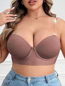 Plus Size Women Fashion Underwire Side Buckle Comfortable Lingerie Set - Brown - View 6