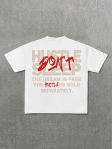 Men Street Style Text & Graphic Pattern Loose Fit Brown Short Sleeve T-Shirt - White - View 1