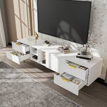 TV Cabinet With Golden Accents, 4 Drawers And Compartments, Sturdy TV Cabinet For Your Living Room