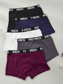 HIALEGION 5 Pcs Men's Multicolor Briefs Letter Waistband Sports Casual Style Simple Skin-Friendly Comfortable Boxer Shorts - Multicolor - View 2