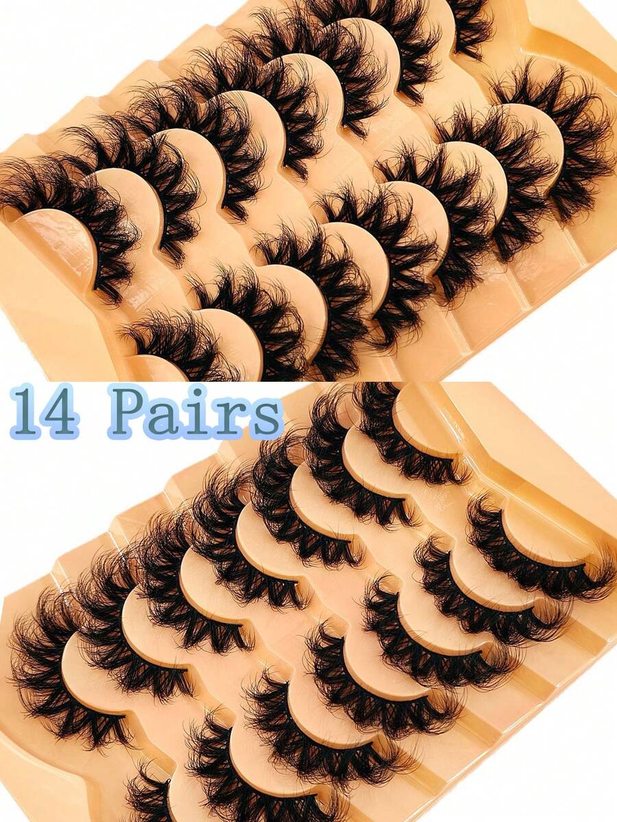 HBZGTLAD NEW 2 Box 14 Pairs Pairs Cat Eye Lashes Fluffy Faux Mink Lashes 8D Wispy Lashes Pack Dramatic Long Thick Volume Eyelashes False Eyelas - 6D-H36 - Xem 1