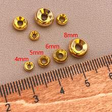 10 件真 18K 镀金 4/5/6/8 毫米扁平圆形黄铜隔珠圆珠手链光滑散珠配件适用于 DIY 项链珠宝制作 - 彩色 - 查看 18