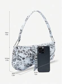 Blue Animal Print Underarm Bag, Leopard Rivet Motorcycle Style Shoulder Bag, Shaped Women's Handbag Casual Underarm Bag, Y2K Hobo Bag, Crescent Bag, Street Style Holiday Gift For Teen Girls, Party, Daily Wear, Work. Leopard Rivet Bag Spring Summer New Arrival
