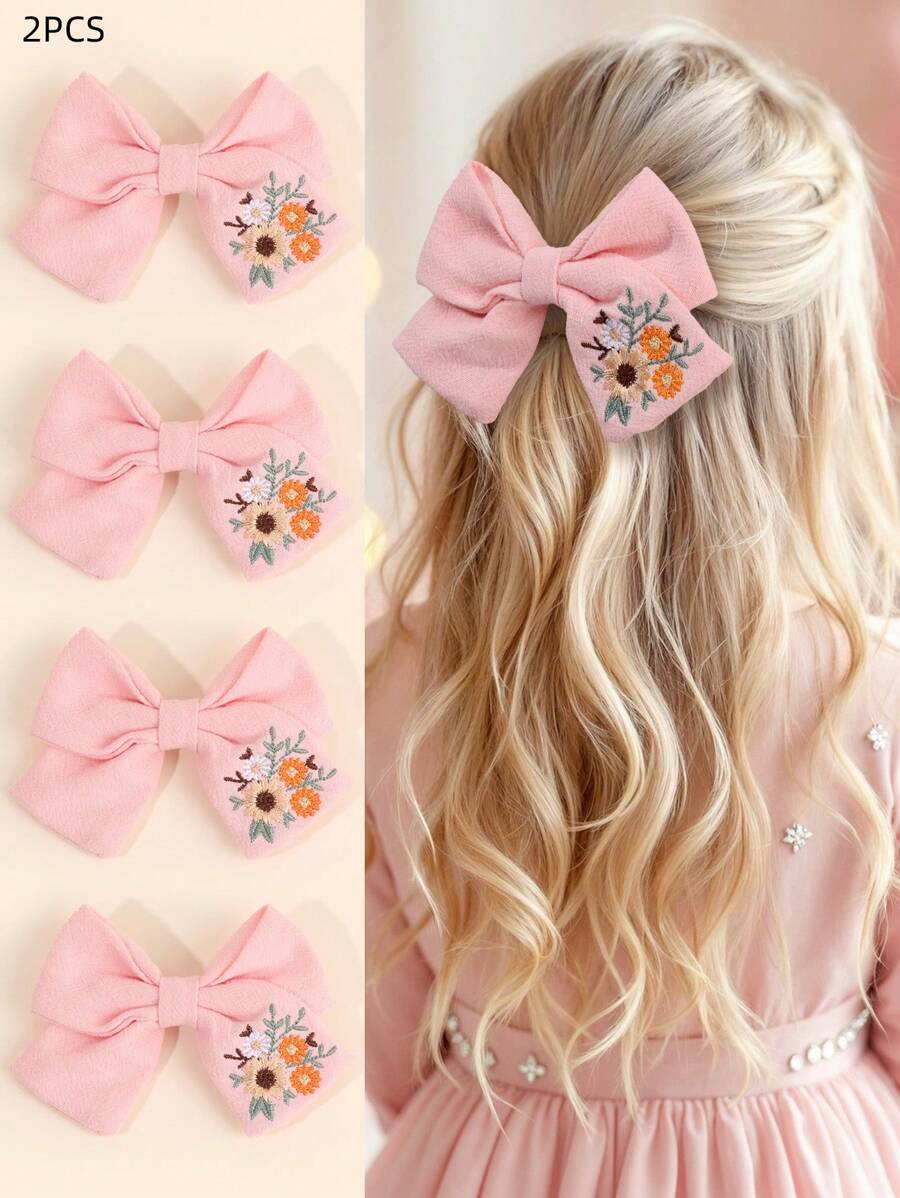 2 stuks kleurrijke haarstrikken clips voor meisjes, stoffen borduurwerk bloemen decor alligator clips strik haarspelden voor kinderen, schattige haaraccessoires voor peuters feestcadeaus