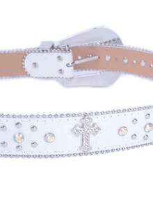 Rhinestone Buckle Street Fashion Cross Studded Western Cowboy Boys Girls Alligator Texture Zinc Alloy Rhinestone Belt, Suitable For All Seasons Autumn-Winter Accessories,Suitable For Teens, Youth,Men,Casual, Outdoor, Athletic, Vacation, Graduation Gifts, Birthday, Daily Wear - A - View 5