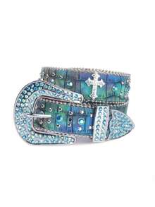 Rhinestone Buckle Street Fashion Cross Studded Western Cowboy Boys Girls Alligator Texture Zinc Alloy Rhinestone Belt, Suitable For All Seasons Autumn-Winter Accessories,Suitable For Teens, Youth,Men,Casual, Outdoor, Athletic, Vacation, Graduation Gifts, Birthday, Daily Wear - A - View 18