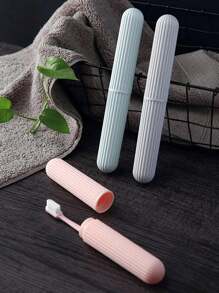 1pc Portable Toothbrush Case, Plastic Portable Toothbrush Carrying Case For Outdoor, Travel Bathroom Bathroom Decor Summer