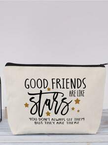 Cosmetic Bag For Good Friends - Unisex-Adult Makeup Bag With Zipper, Non-Waterproof, Unscented, Multi-Purpose Pouch With Inspirational Quote