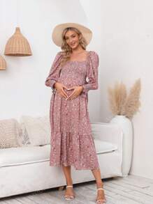 Vestido de chiffon floral ditsy para maternidade com mangas compridas, nova chegada da primavera