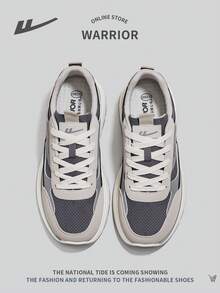 WARRIOR 1 Pair Men's Front Lace-Up Casual Sneakers, Fashionable Versatile New Design, Comfortable Outdoor Sports Style Low-Top Colorblock Leisure Shoes - Dark Grey - View 4