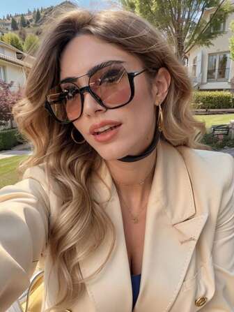 1 件女士大号方形镜框夏季时尚眼镜，夏季配饰，Y2K 街头时尚眼镜，飞行员时尚眼镜，男女通用时尚眼镜，适合日常旅行、海滩度假、夏季海滩度假、户外、旅行的电子音乐节