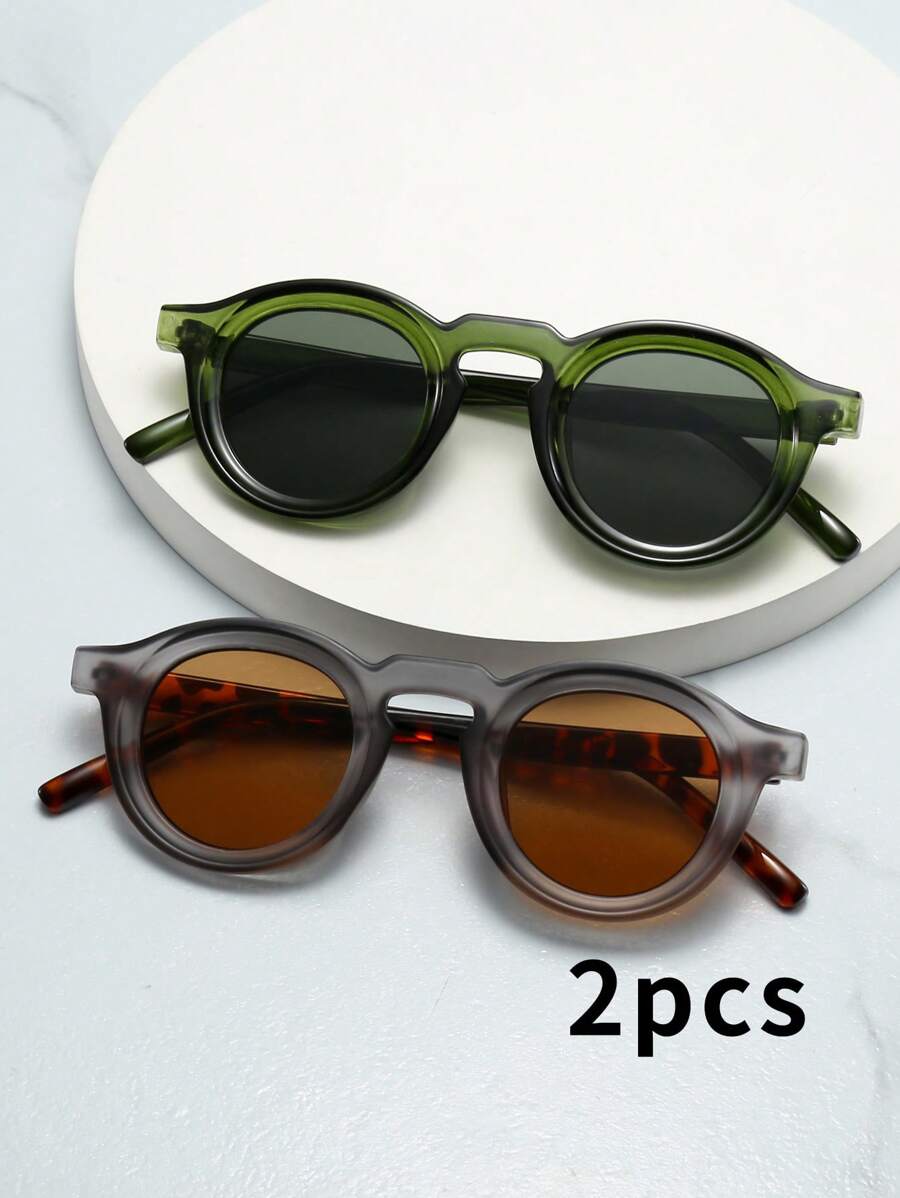 2 buc/set ochelari de soare minimalisti cu ramă rotundă vintage unisex, potriviți pentru condus, călătorii, timp liber, sporturi în aer liber, utilizare zilnică pentru vacanță la plajă de vară, activități în aer liber, călătorii