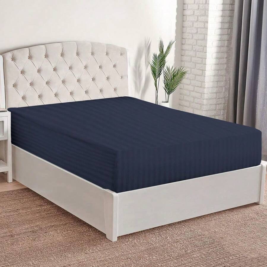 Box Spring Sheet With Full Bottom, Cotton Touch, Soft And Fresh, Ideal For Spring, Available In Single, Double, Queen Size And King Size, Variety Of Colors, Perfect For Modern Bedrooms, Breathable And Comfortable For All Seasons - 藏蓝色 - 查看 1