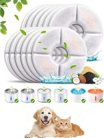 Filtro de reposição para fonte de gato [redondo] 20 peças, compatível com fonte de gato de 80 oz/2,4 l, sistema multifiltro, filtro de carvão ativado, adequado para bebedouro automático de flores para animais de estimação, adequado para bebedouro de cães e gatos, previne a queda de pelos de animais de estimação, evita alimentação acidental, protege a saúde dos animais de estimação, dê aos animais de estimação o melhor presente de aniversário