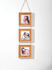 1pc Light Walnut Triple 4-Inch Simple Creative Rope Memorial Photo Frame, Suitable For Hallway, Bedroom, Office, Mother's Day Gift