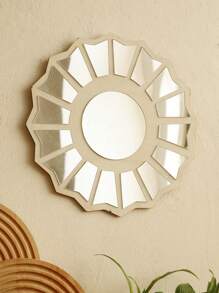 1pc Divine Feminine Wall Mirror - 30.5CM/12IN Sacred Sunburst Design With Wooden Frame, Boho Spiritual Mirror For Living Room, Meditation Corner, Bedroom Decor