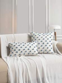 1/2pcs Blue Polka Dot Pillow Cover, Nordic Flannelette Embroidered Tassel Cushion Case For Bedroom, Living Room, Sofa, Garden Chair, Waist Pillow, Ins Style, All Season, 30*50cm, 45*45cm - Blue - View 8