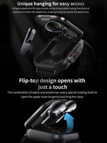 1pc New Smart Watch With Built-In Wireless Dual Earphones 2 In 1 Multi-Function Flip Cover 2.01-Inch Touch Screen Supports Wireless Calls Music NFC Sensing Sleep Health Monitoring Pedometer Weather Alarm Message Viewing Multiple Sports Mode Bracelet Suitable For Various Smartphones