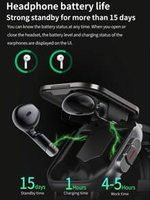 1pc New Smart Watch With Built-In Wireless Dual Earphones 2 In 1 Multi-Function Flip Cover 2.01-Inch Touch Screen Supports Wireless Calls Music NFC Sensing Sleep Health Monitoring Pedometer Weather Alarm Message Viewing Multiple Sports Mode Bracelet Suitable For Various Smartphones