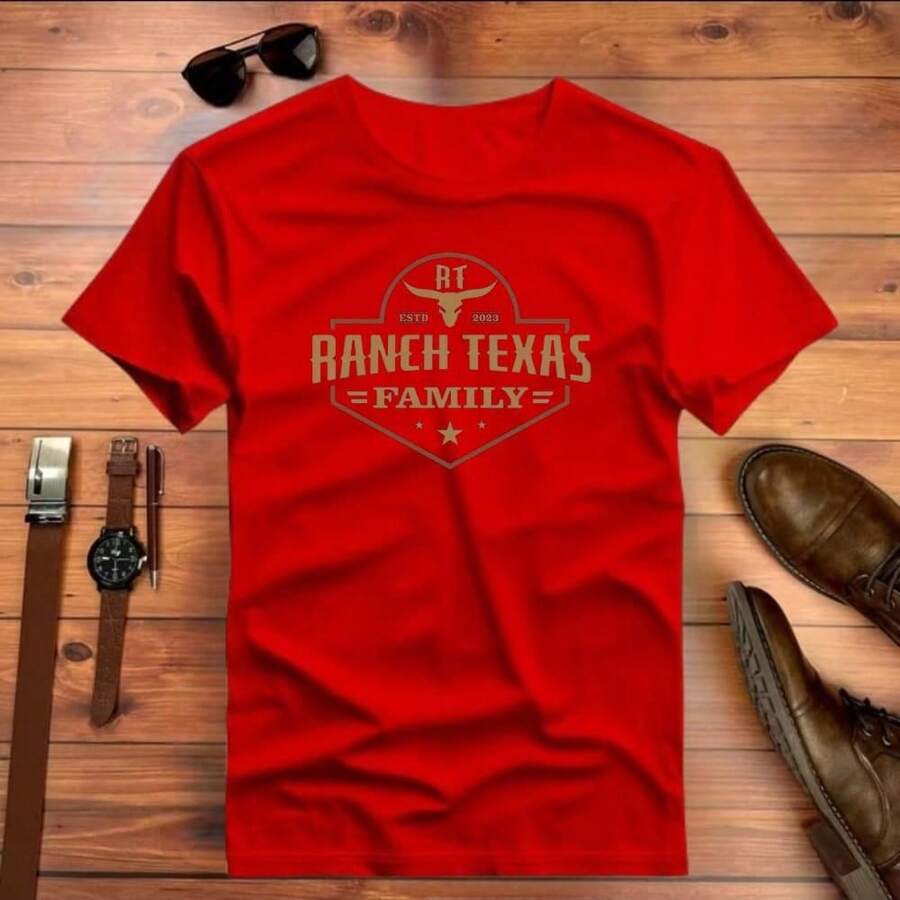 Men's 100% Cotton T-Shirt Ranch Texas Cowboy Country Print New Release - 紅色 - 查看 1