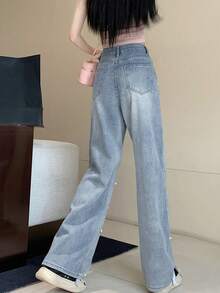 Quần jeans nữ dáng casual màu trơn cổ điển có túi, thích hợp cho kỳ nghỉ xuân. - Rửa nhẹ - Xem 7