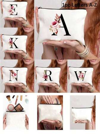 字母印花拉链女士化妆包、化妆袋、收纳袋、化妆包、化妆品收纳盒。送给家人的好礼物。它可用于大学宿舍化妆品收纳、化妆包、旅行、学校用品、旅行必需品、节日必备品。毕业典礼