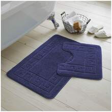 VELVETIO Bath Mat Set 2 Piece Non Slip Rubber Pedestal And Bath Mat Set Toilet Greek Bathroom Rug New - Navy - View 3