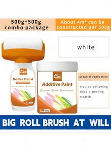 1 Bottle White Wall Paint, Large Roller For Wall Repair Tool, Large Roller For Water-Based Latex Paint, Best Choice For Removing Wall Stains - one-size - View 5