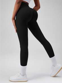 1 Piece Women's Black Solid Color Seamless Lift Bottoms, Peach Hip-Shaping Yoga Fitness Pants, Sports Trousers For Daily Casual Wear, High Price, Stable, Comfortable, Simple And Professional