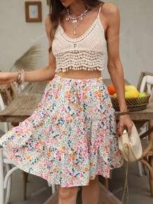 Ditsy Floral Skirt For Women, Fashionable For Summer