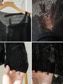 Women's Grey Asymmetrical Shoulder Cutout Design Pullover Sweater, Streetwear Style, Autumn/Winter