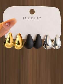 6pcs Charm Teardrop Shaped Fashion Stud Earrings, Brighten Up Your Ears - Multicolor - View 1
