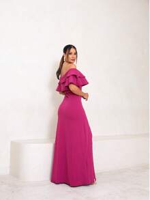 Long Off-The-Shoulder Mermaid Dress With Slit For Wedding Bridesmaid Bride Graduation And General Event - Rose Red - View 5