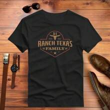 Men's 100% Cotton T-Shirt Ranch Texas Cowboy Country Print New Release - 黑色 - 查看 1