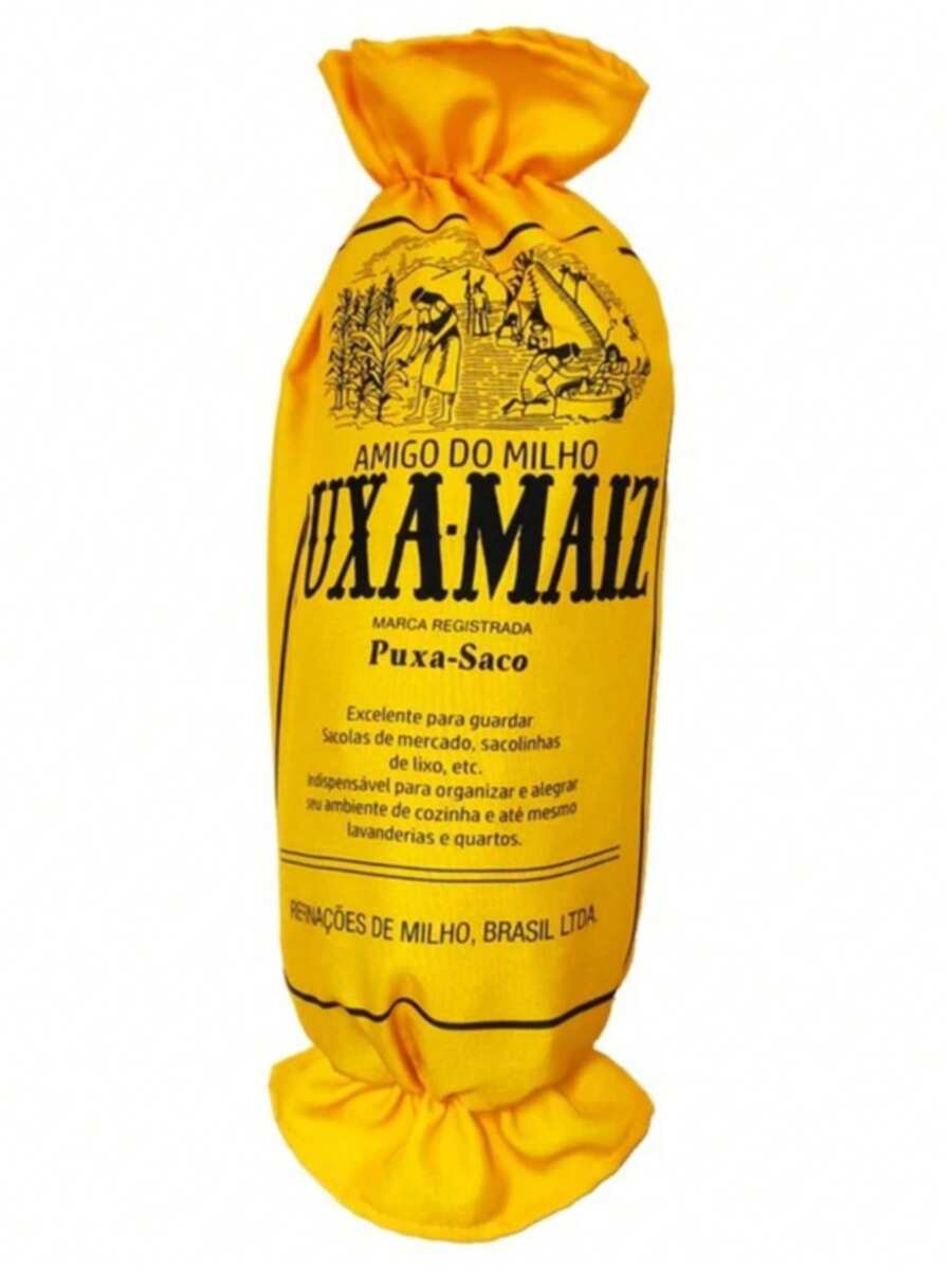 PORTA SACOLAS/ PUXA SACO COM ESTAMPAS DIVERTIDAS (Puxa Maiz) - Amarelo mostarda - Visão 1