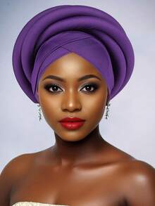 Awegeo Women's Solid-Color Luxury African-Inspired Turban - Bold & Easy-To-Wear Headwrap For Galas, Weddings, Parties & Special Occasions - A - View 10