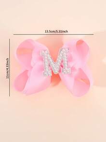 1pc Pearl 26 Letter Fashionable Hot Pink Bow Hair Clip For Girls, Optional A-Z Name Letter Large Upturned Hair Clip For Girls, Teens Hair Accessories Gift - Pink - View 3