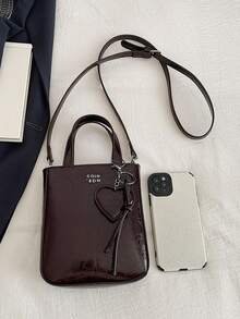 1 pieza Bolso de mano de mujer de unicolor de PU con cierre de cremallera, bolso de mano de moda como regalo para una cita - Café - Ver 4