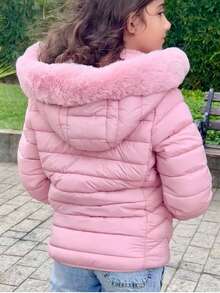 Women's Children's Jacket Lined With Plush Feminine Puffer Blouse - 淺粉色 - 查看 5
