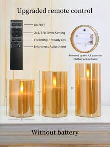 1pc/3pcs Flameless LED Candles, Flickering Battery Powered Candles, Electric Candle Set, Gold Glass Effect, With Remote Control Timer, 4 Inch, 5 Inch, 6 Inch Gifts Birthday Graduation