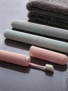 1pc Portable Toothbrush Case, Plastic Portable Toothbrush Carrying Case For Outdoor, Travel Bathroom Bathroom Decor Summer