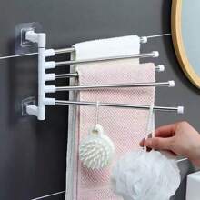 1 pezzo portasciugamani rotante a 180 gradi e a più ripiani. Può appendere più asciugamani, così come spugne da bagno, elastici per capelli, ecc. Senza bisogno di perforare, facile da installare. Materiale resistente alla ruggine e all'umidità, più adatto per l'uso in bagno. Può essere installato anche in cucina come portastrofinacci. Design compatto, leggero e di alta qualità.