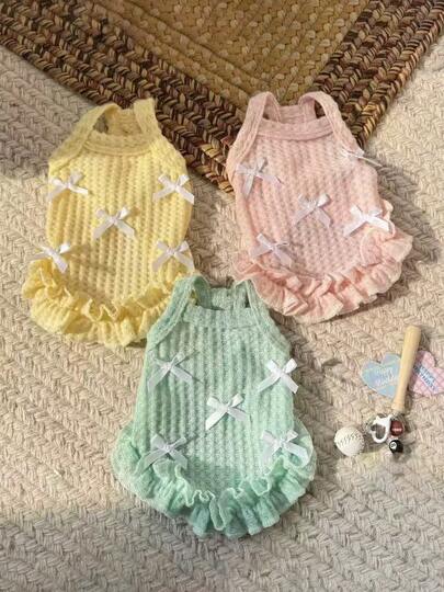 1pc Pet Spring/Summer Sleeveless Dress, Breathable Thin Bowknot Princess Dress, Lace Dress, Suitable For Poodle, Yorkshire Terrier, Bichon Frise, Chihuahua And Other Medium-Small Cats And Dogs