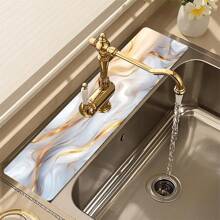 1 Stück Badematte mit Marmorprint, saugfähig und schnelltrocknend, wasserdicht und rutschfest für Badezimmer, Küche, Büro, Gewerbe, Bauernhof, Zuhause, dekorative Abtropfmatte für Wasserhähne