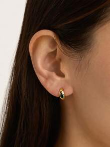 Pendientes de aro elegantes y lujosos de plata esterlina 925 chapados en oro de 18 quilates con circonita talla pera esmeralda para uso diario de las mujeres
